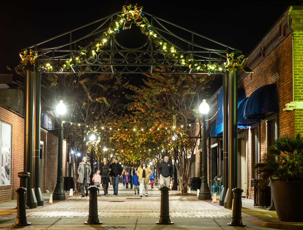 Downtown Aiken, South Carolina, decorated for the holidays